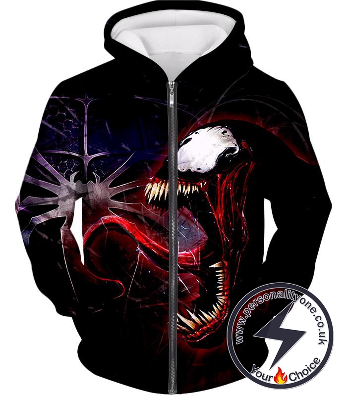 Scary Symbiotic Life Form Venom Black Zip Up Hoodie